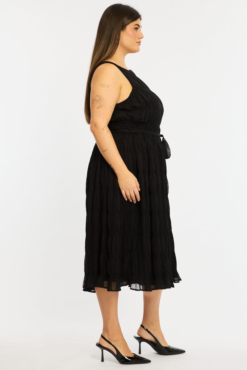 Black Maxi Dress Sleeveless Textured for YouandAll Fashion