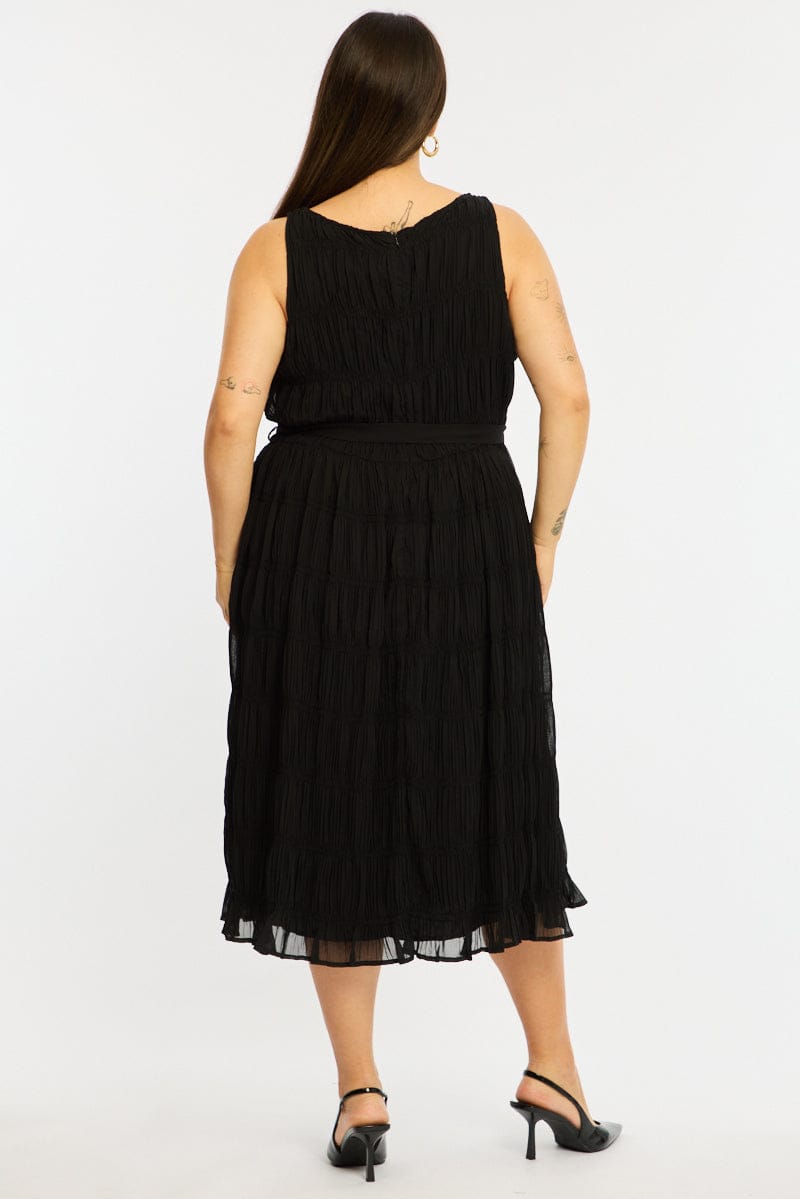 Black Maxi Dress Sleeveless Textured for YouandAll Fashion