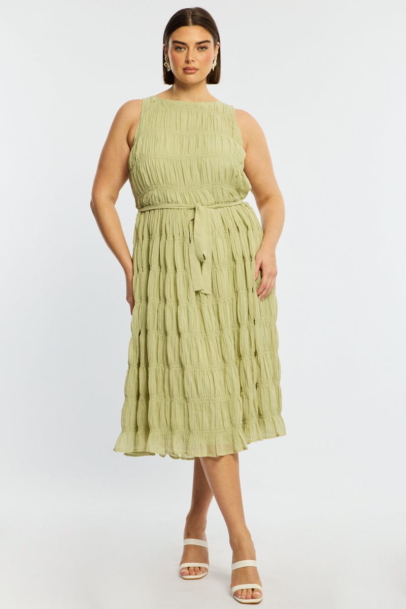 Green Maxi Dress Sleeveless Textured for YouandAll Fashion