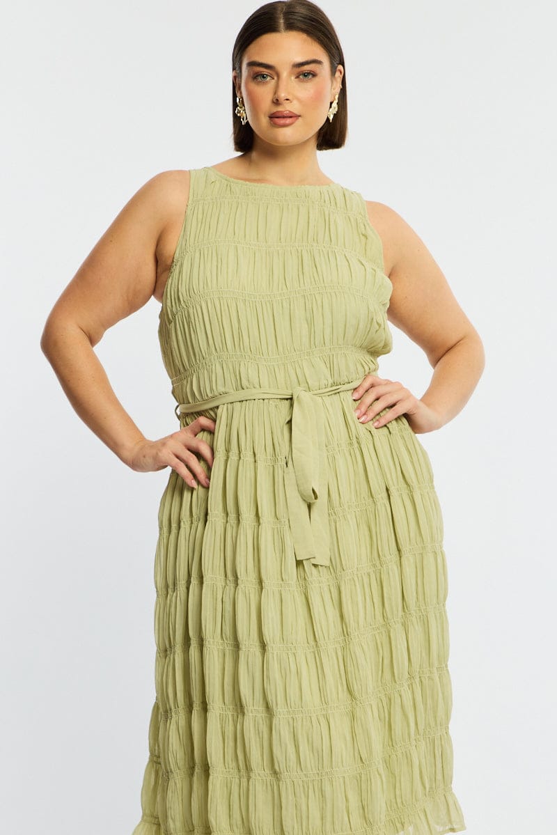 Green Maxi Dress Sleeveless Textured for YouandAll Fashion