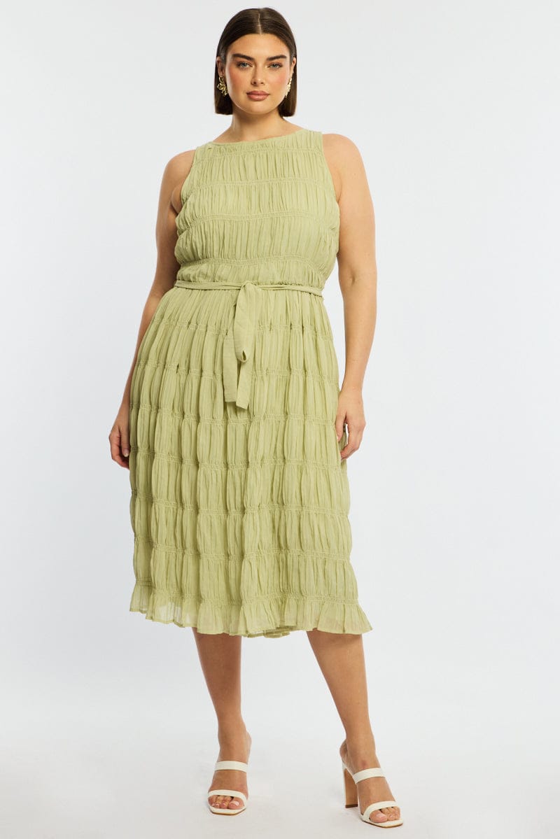 Green Maxi Dress Sleeveless Textured for YouandAll Fashion