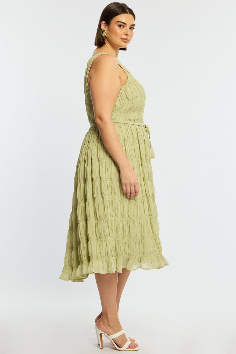Green Maxi Dress Sleeveless Textured for YouandAll Fashion