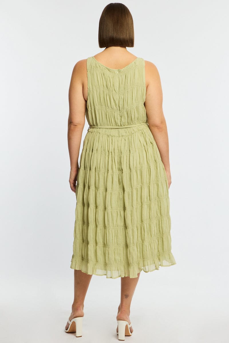 Green Maxi Dress Sleeveless Textured for YouandAll Fashion