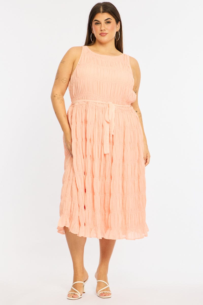 Pink Maxi Dress Sleeveless Textured for YouandAll Fashion