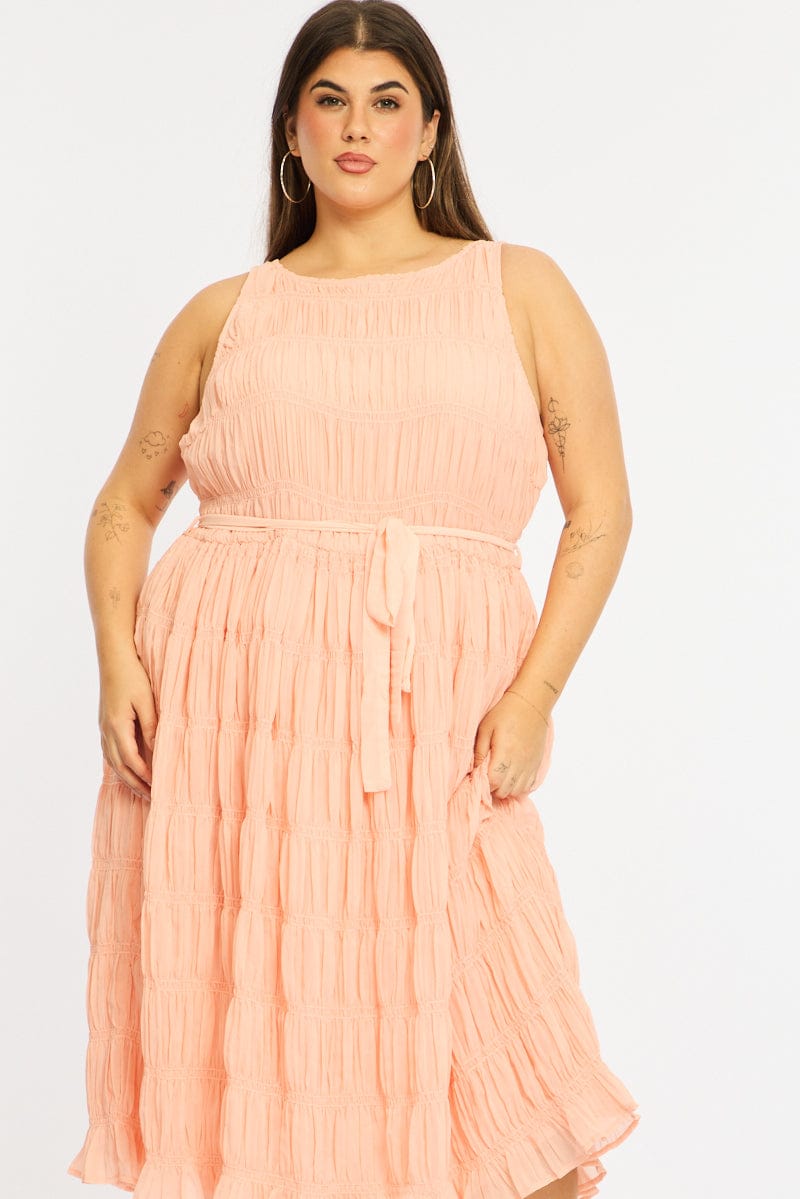 Pink Maxi Dress Sleeveless Textured for YouandAll Fashion