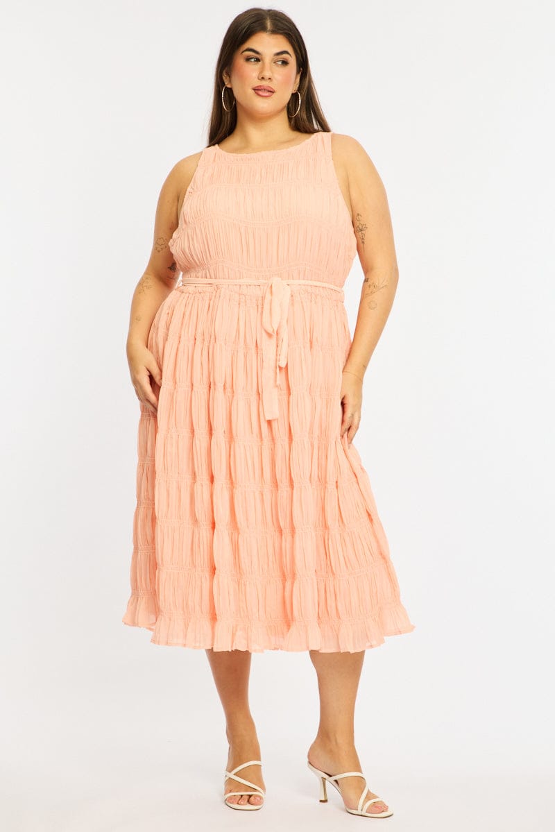 Pink Maxi Dress Sleeveless Textured for YouandAll Fashion