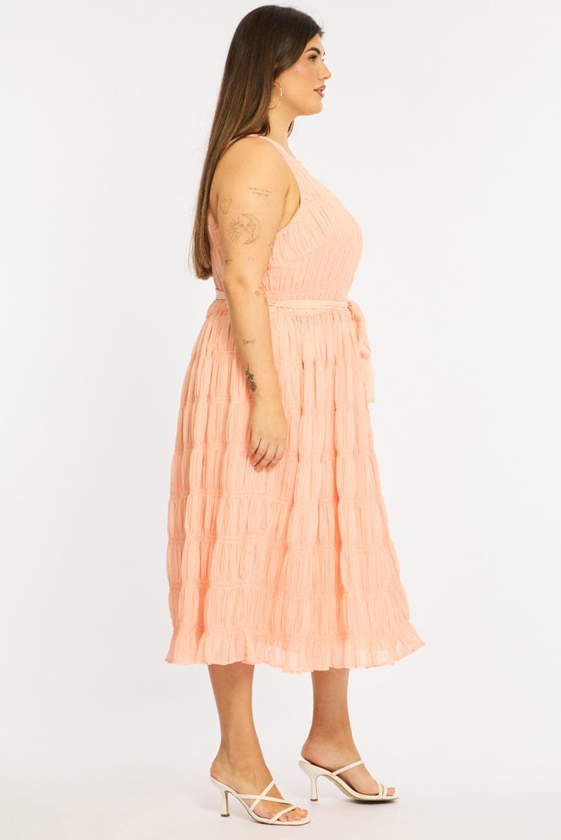 Pink Maxi Dress Sleeveless Textured for YouandAll Fashion
