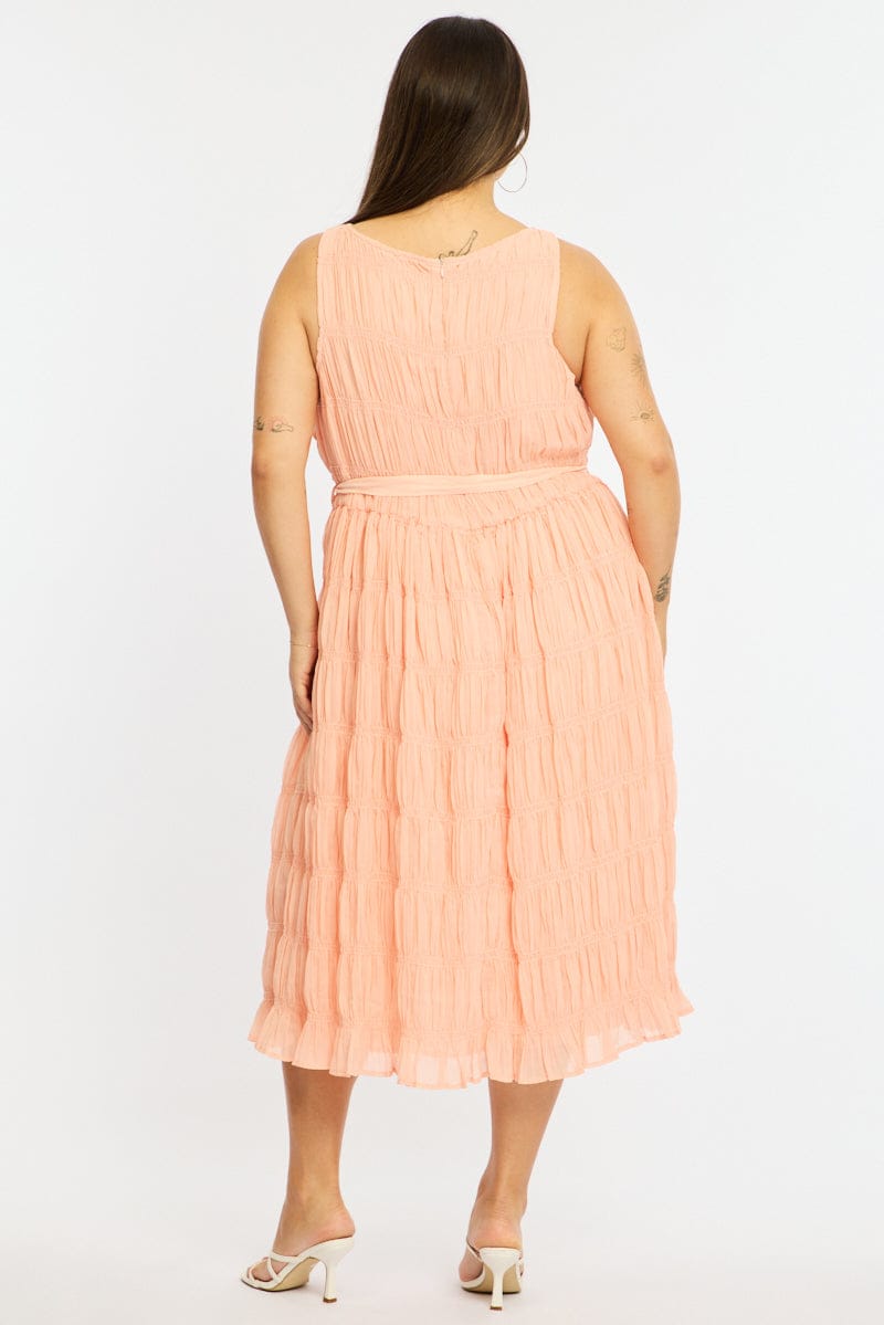 Pink Maxi Dress Sleeveless Textured for YouandAll Fashion