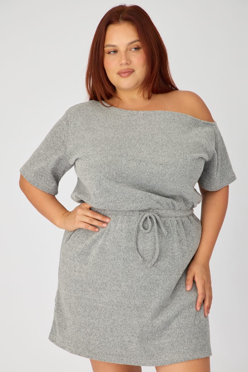 Grey Mini Dress Short Sleeve Off Shoulder for YouandAll Fashion