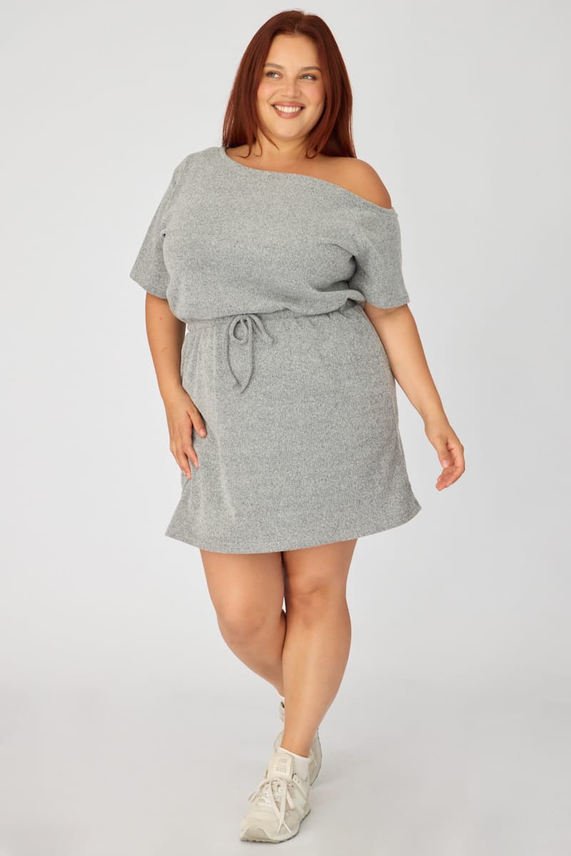 Grey Mini Dress Short Sleeve Off Shoulder for YouandAll Fashion