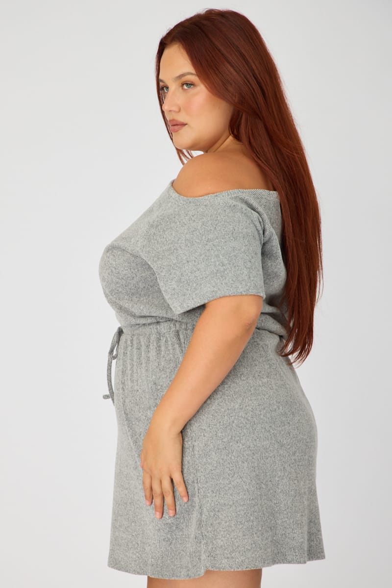 Grey Mini Dress Short Sleeve Off Shoulder for YouandAll Fashion