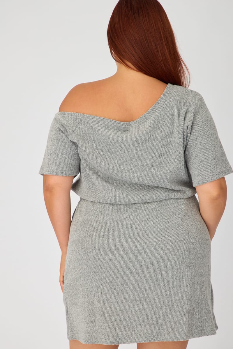 Grey Mini Dress Short Sleeve Off Shoulder for YouandAll Fashion