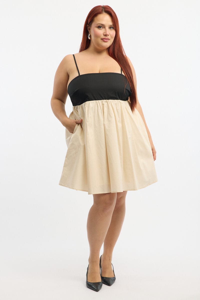 Black Babydoll Contrast Cotton Strappy Minidress for YouandAll Fashion