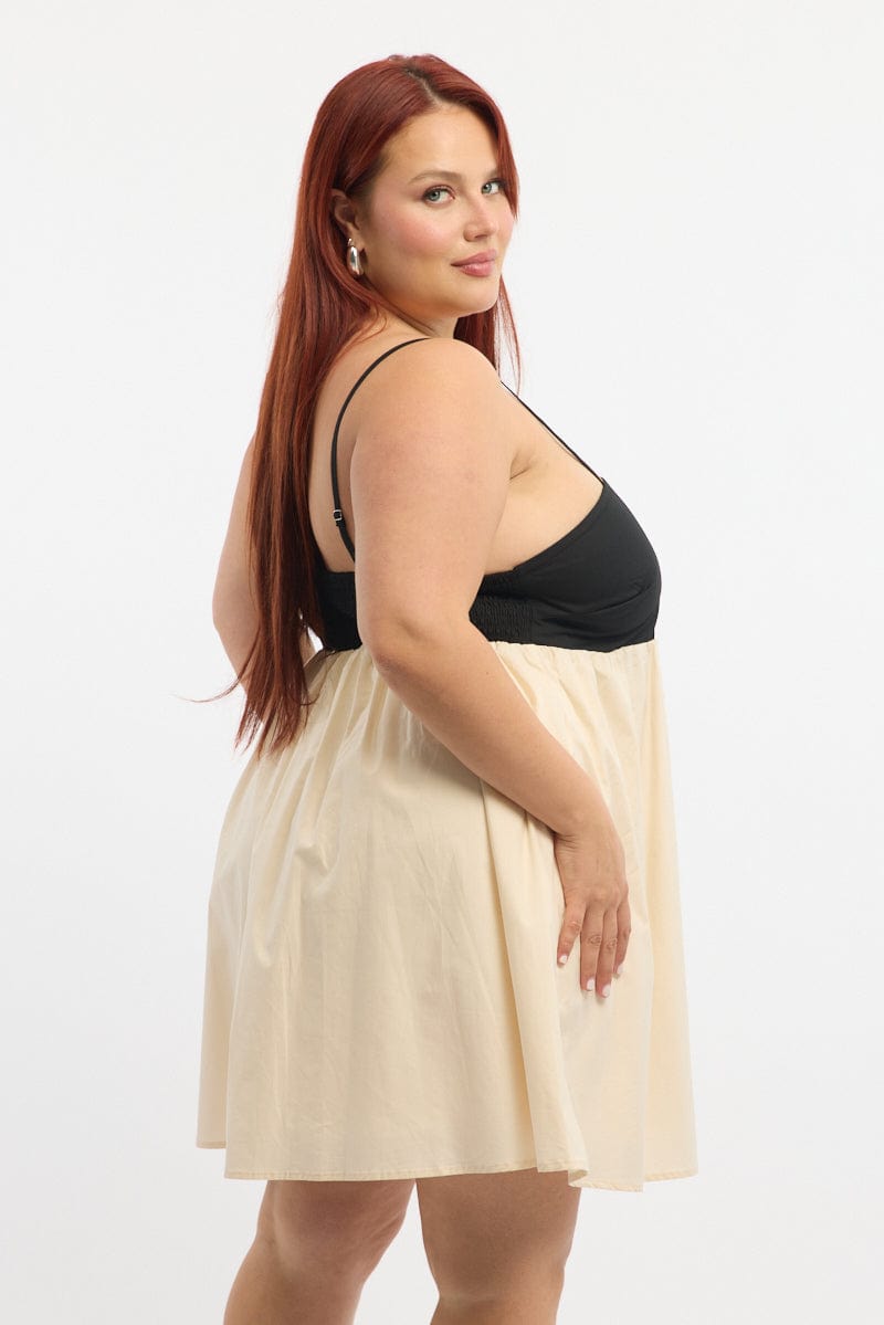 Black Babydoll Contrast Cotton Strappy Minidress for YouandAll Fashion