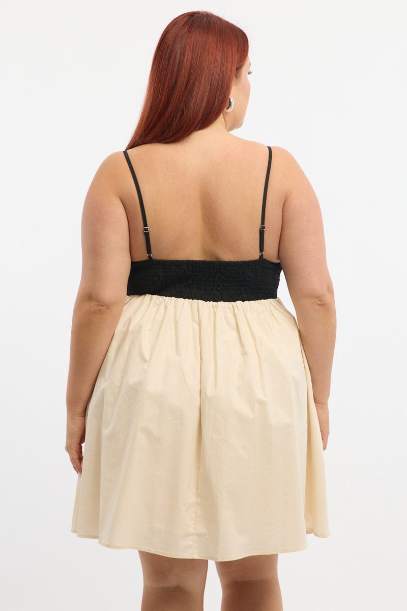 Black Babydoll Contrast Cotton Strappy Minidress for YouandAll Fashion