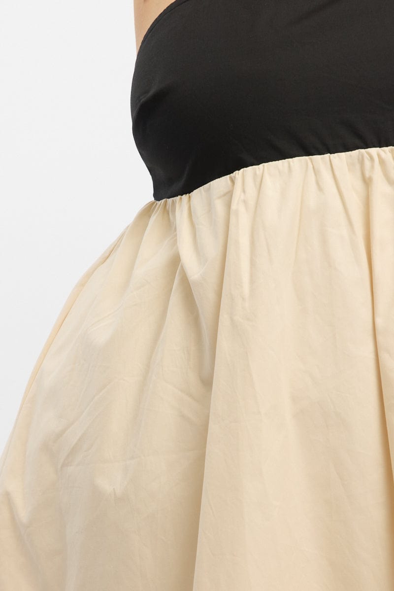 Black Babydoll Contrast Cotton Strappy Minidress for YouandAll Fashion