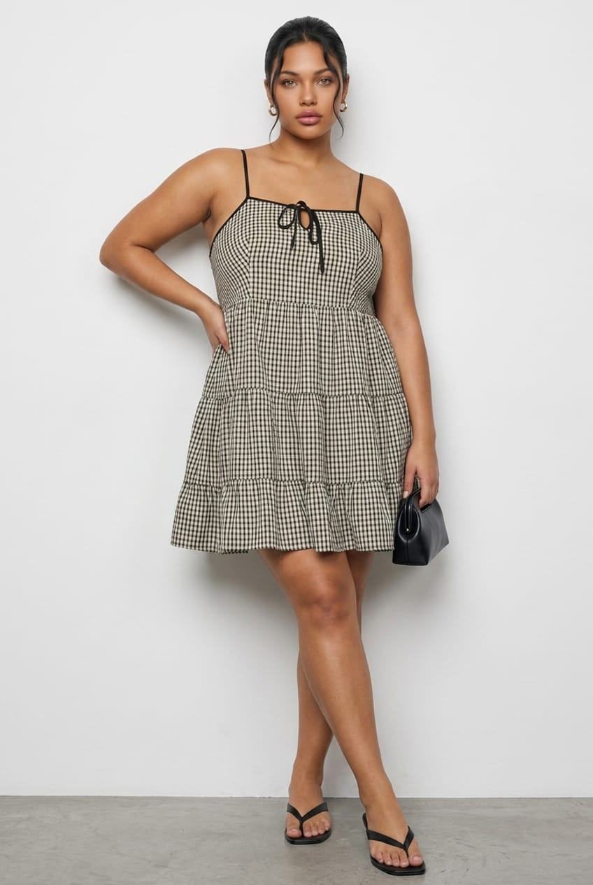 Black Check Smock Dress Sleeveless Tiered for YouandAll Fashion