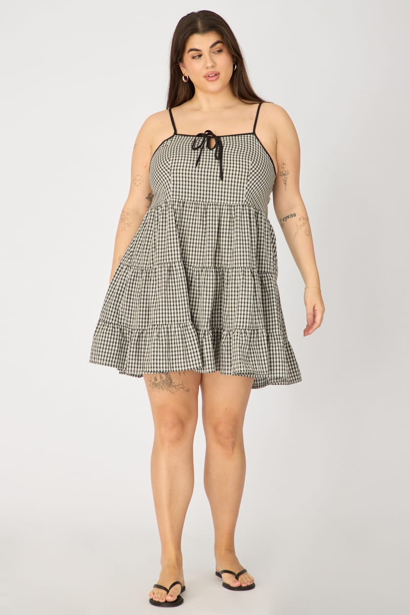 Black Check Smock Dress Sleeveless Tiered for YouandAll Fashion