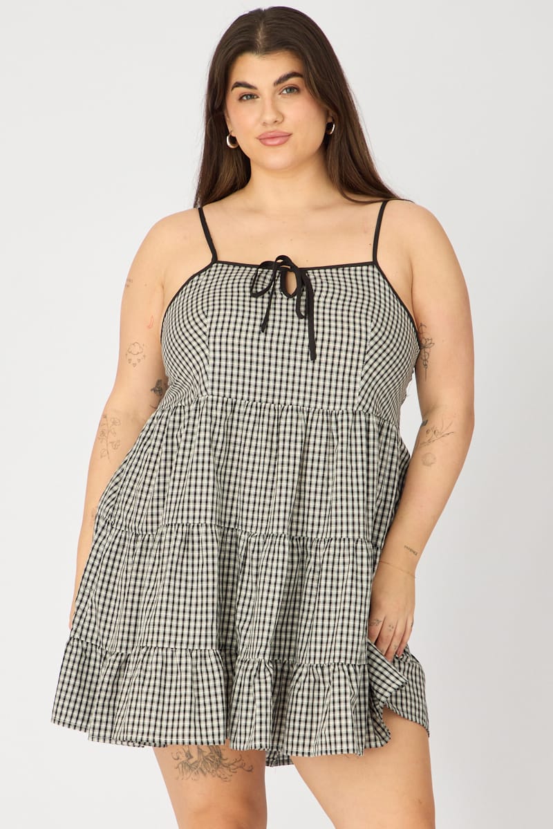 Black Check Smock Dress Sleeveless Tiered for YouandAll Fashion