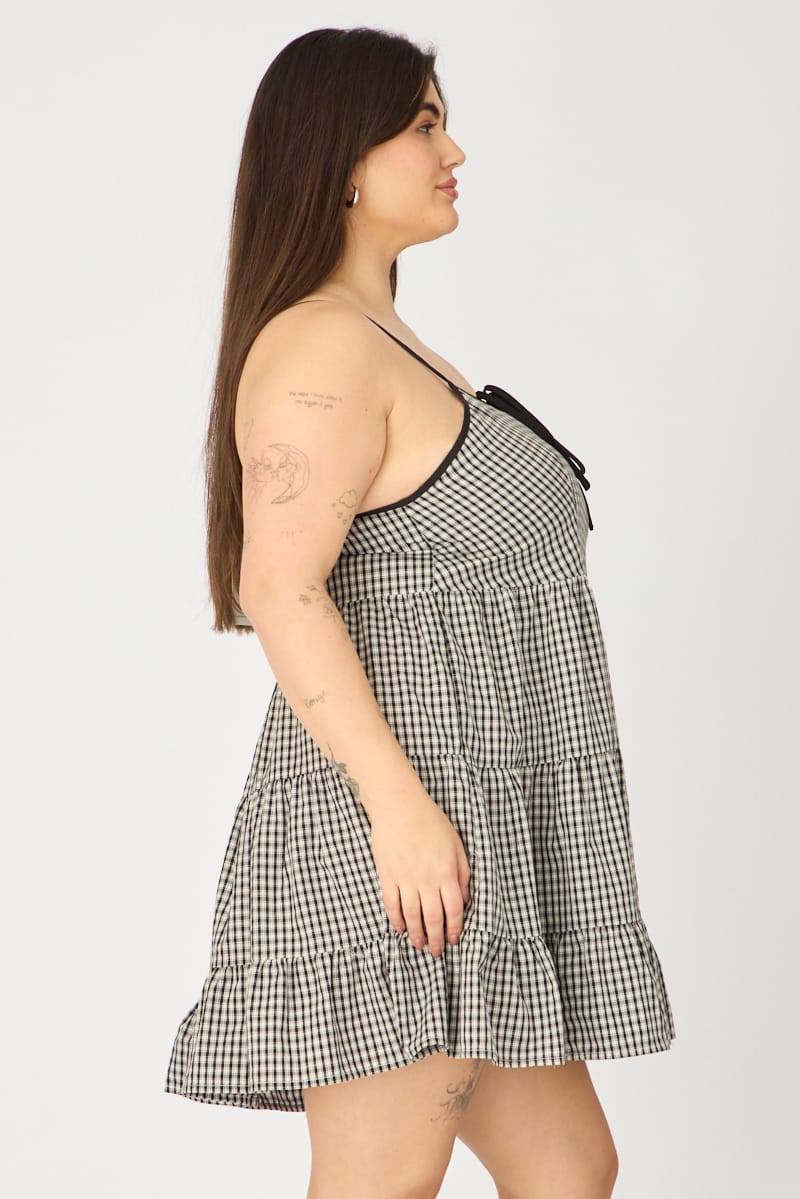 Black Check Smock Dress Sleeveless Tiered for YouandAll Fashion