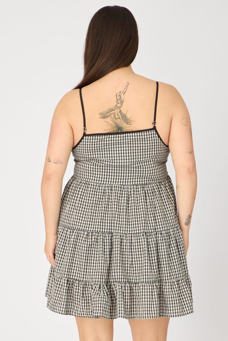 Black Check Smock Dress Sleeveless Tiered for YouandAll Fashion