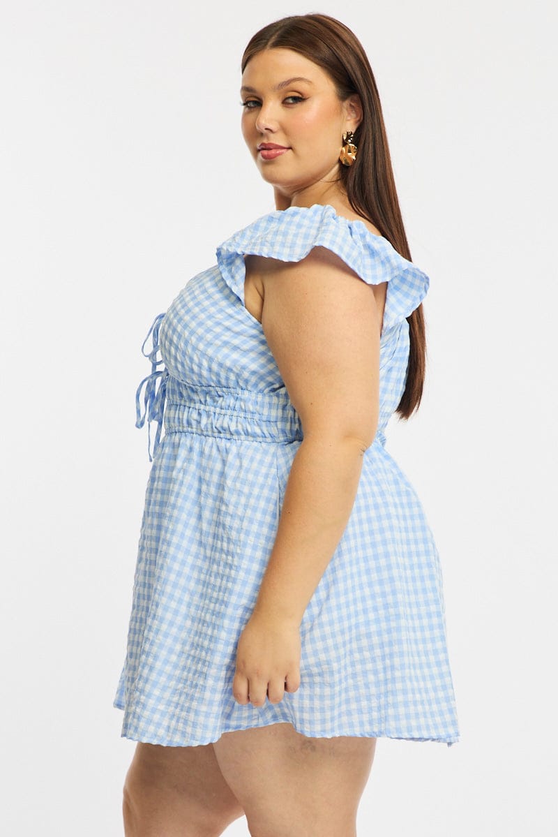 Blue Check Skater Dress Short Sleeve for YouandAll Fashion