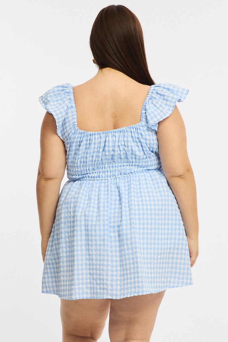 Blue Check Skater Dress Short Sleeve for YouandAll Fashion
