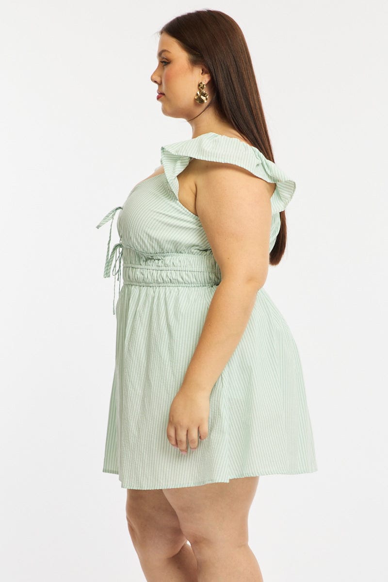 Green Stripe Skater Dress Short Sleeve for YouandAll Fashion