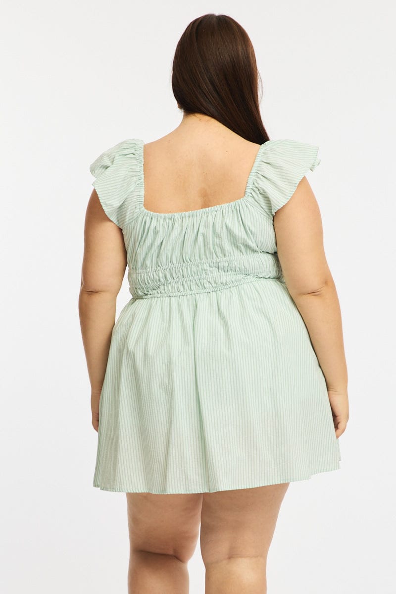 Green Stripe Skater Dress Short Sleeve for YouandAll Fashion