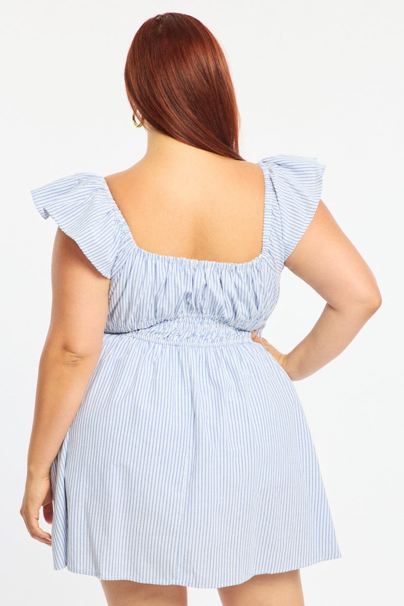 Blue Stripe Skater Dress Short Sleeve for YouandAll Fashion