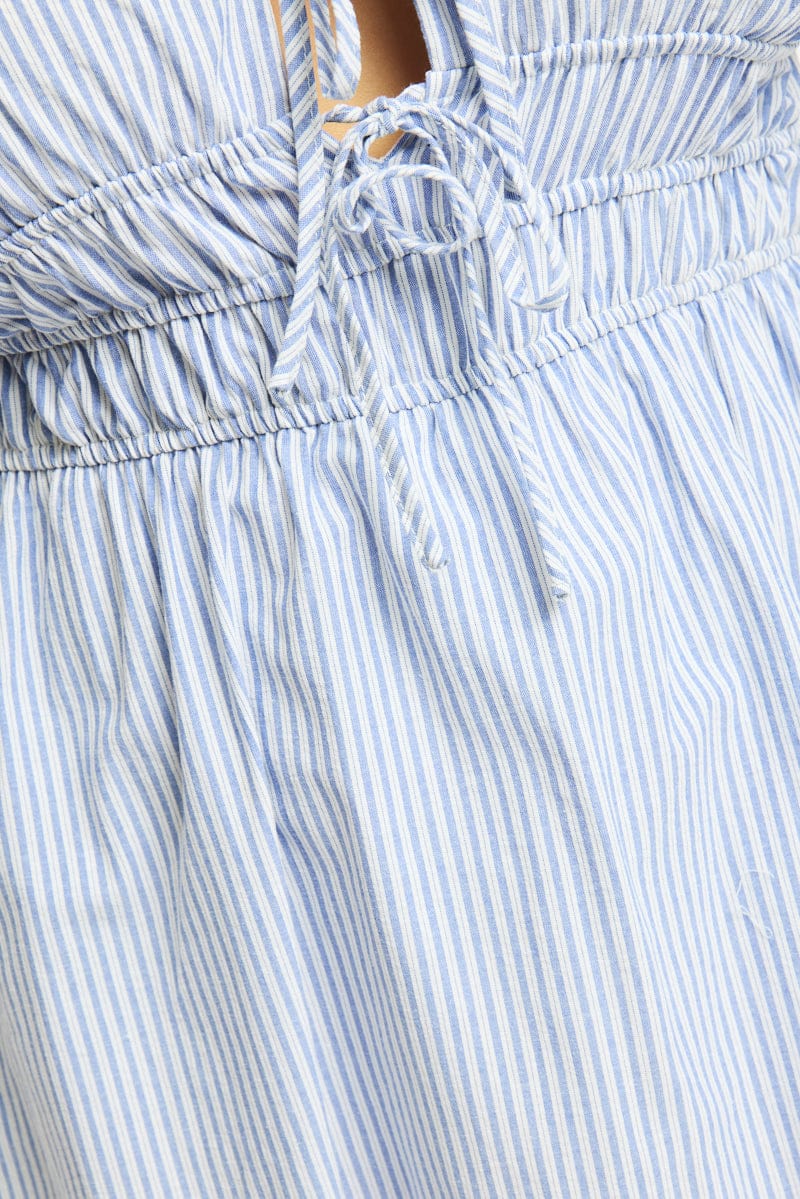 Blue Stripe Skater Dress Short Sleeve for YouandAll Fashion