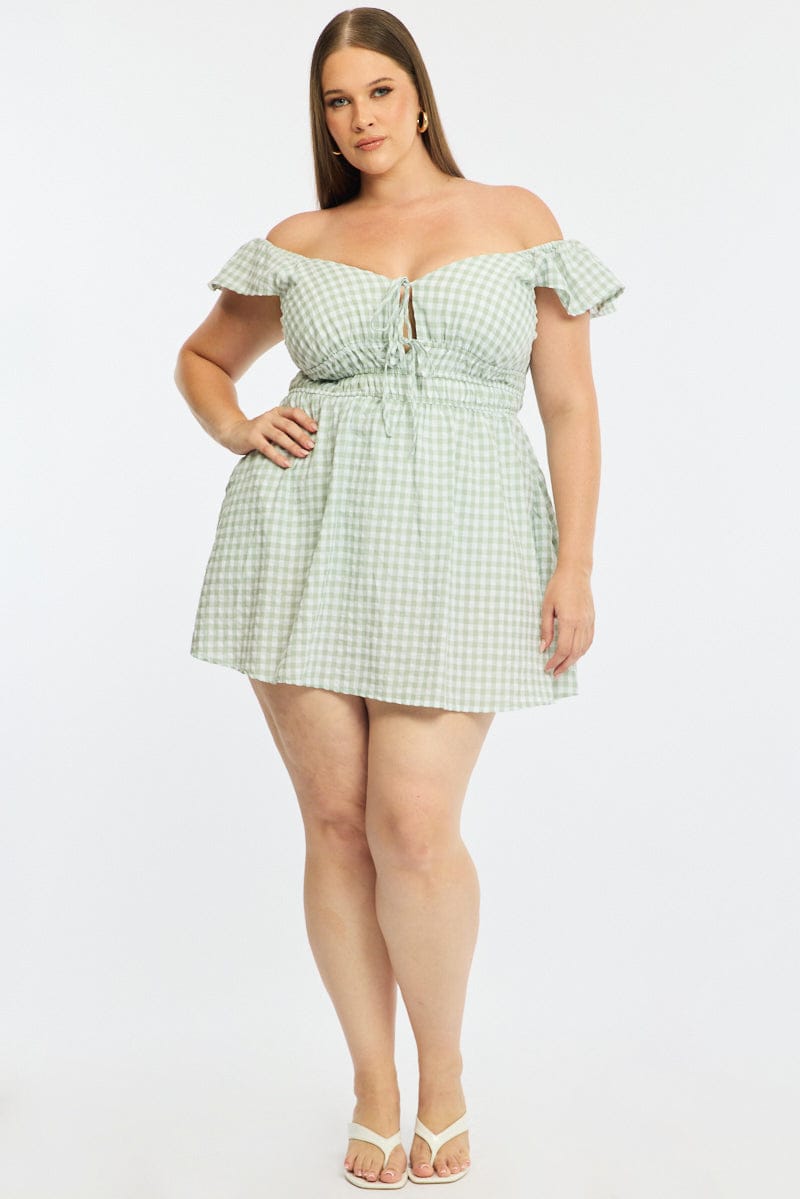 Green Check Skater Dress Short Sleeve for YouandAll Fashion