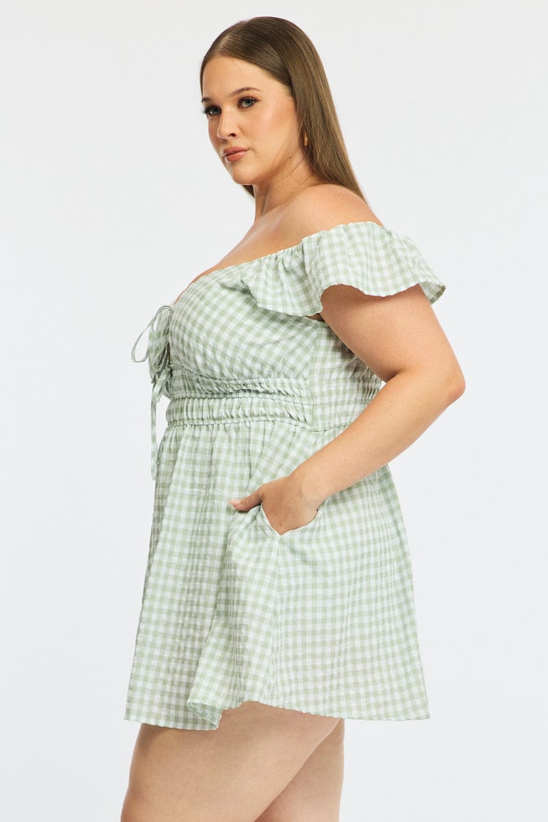 Green Check Skater Dress Short Sleeve for YouandAll Fashion