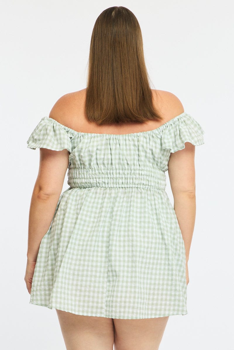 Green Check Skater Dress Short Sleeve for YouandAll Fashion