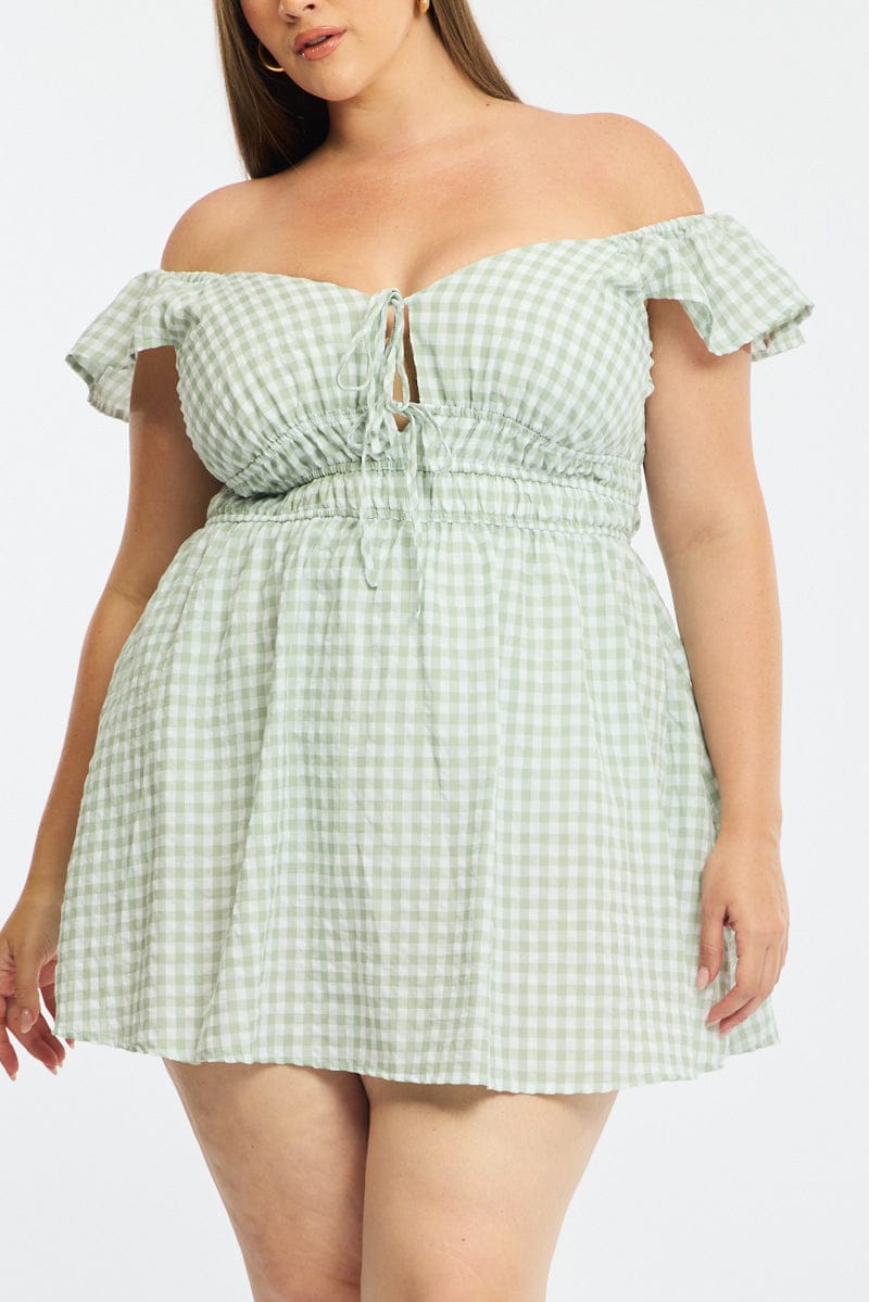 Green Check Skater Dress Short Sleeve for YouandAll Fashion