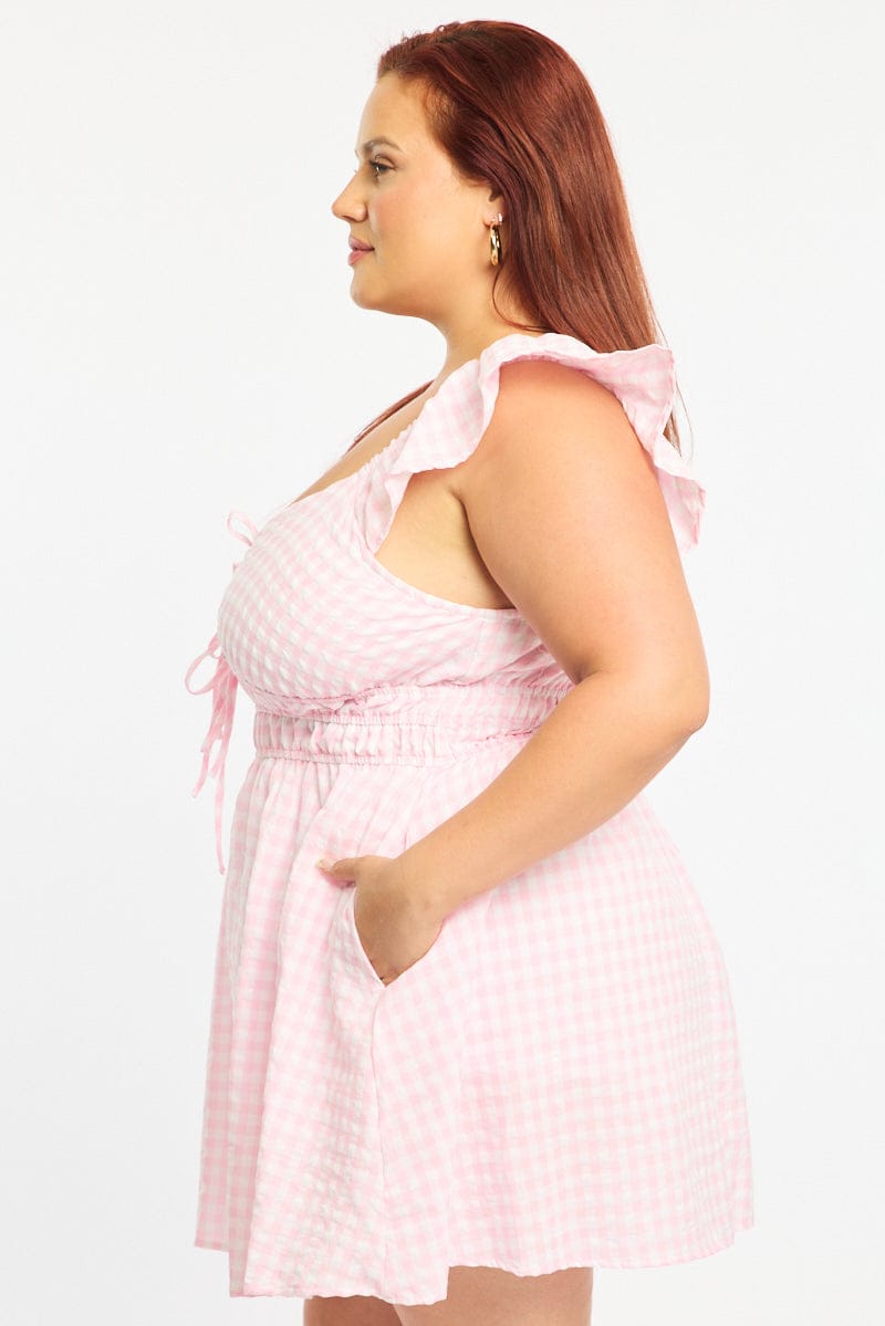 Pink Check Skater Dress Short Sleeve for YouandAll Fashion