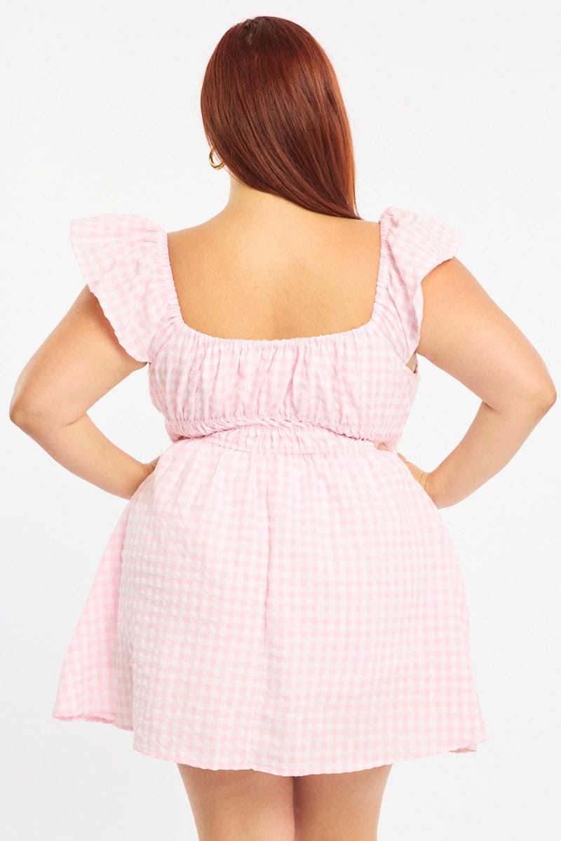 Pink Check Skater Dress Short Sleeve for YouandAll Fashion
