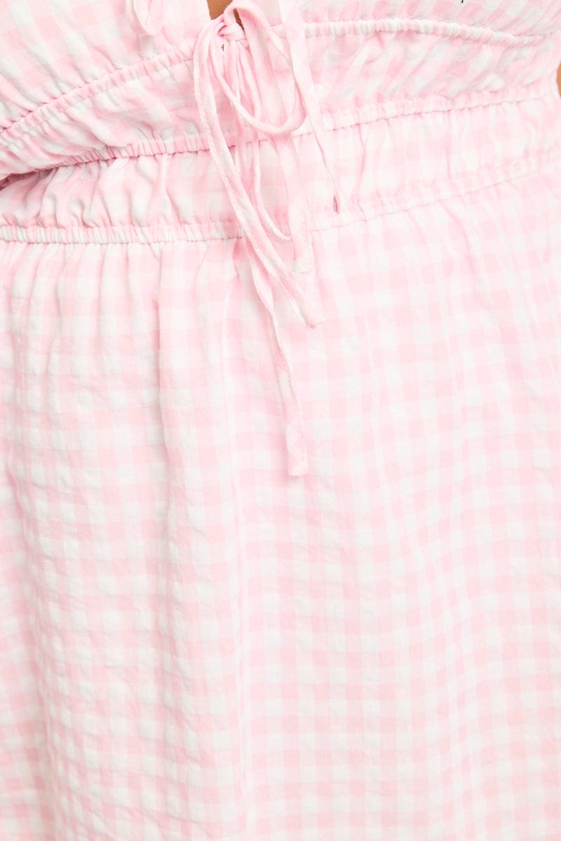 Pink Check Skater Dress Short Sleeve for YouandAll Fashion