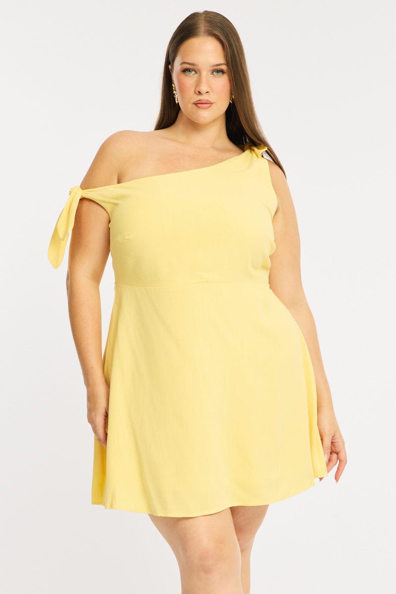 Yellow Off Shoulder Dress Linen Blend for YouandAll Fashion