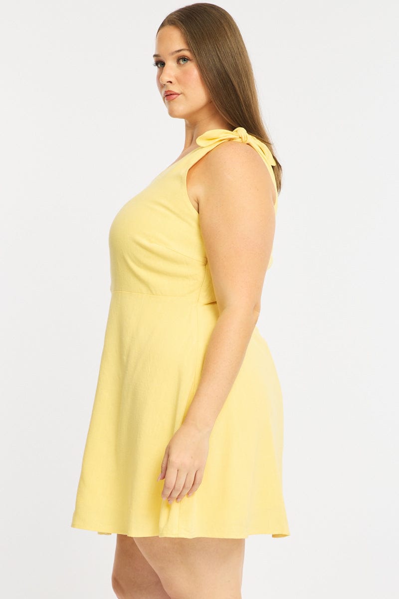 Yellow Off Shoulder Dress Linen Blend for YouandAll Fashion