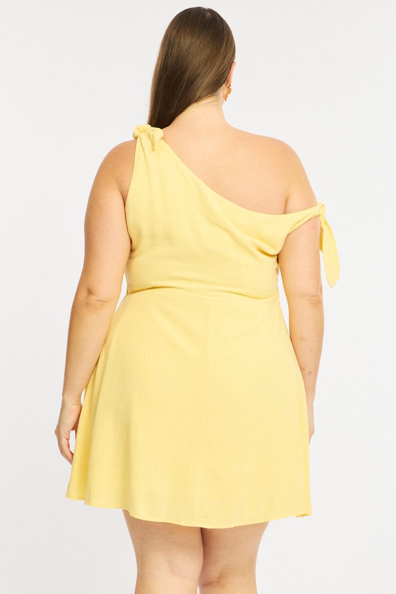 Yellow Off Shoulder Dress Linen Blend for YouandAll Fashion
