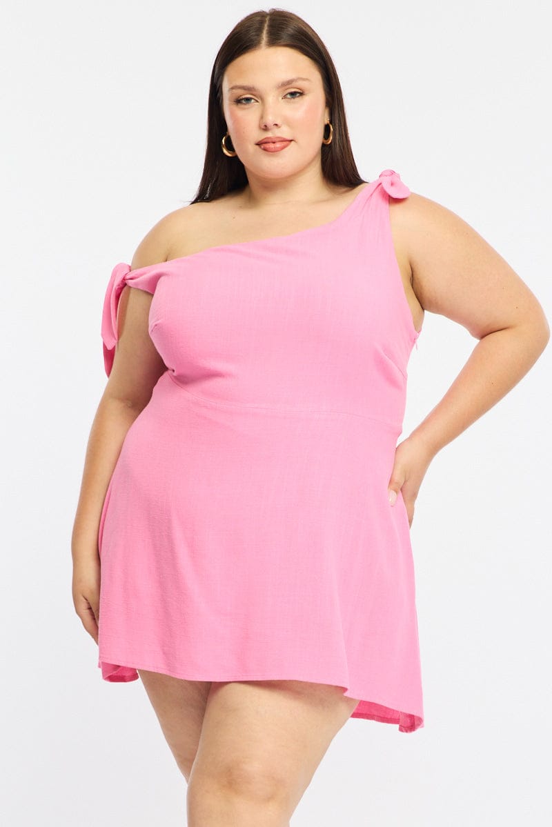 Pink Off Shoulder Dress Linen Blend for YouandAll Fashion