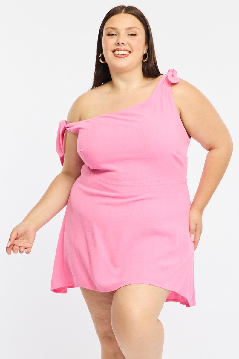 Pink Off Shoulder Dress Linen Blend for YouandAll Fashion