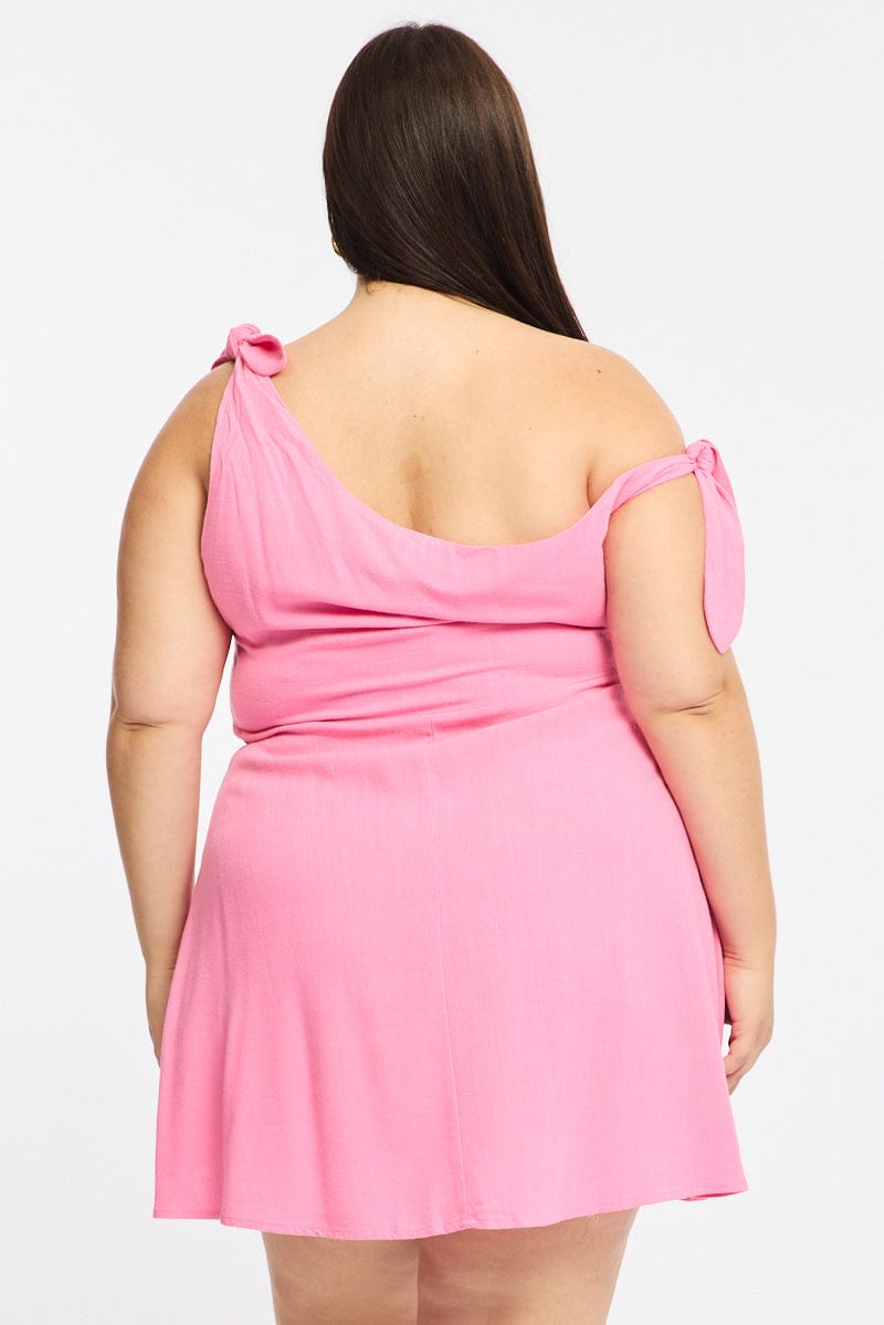 Pink Off Shoulder Dress Linen Blend for YouandAll Fashion