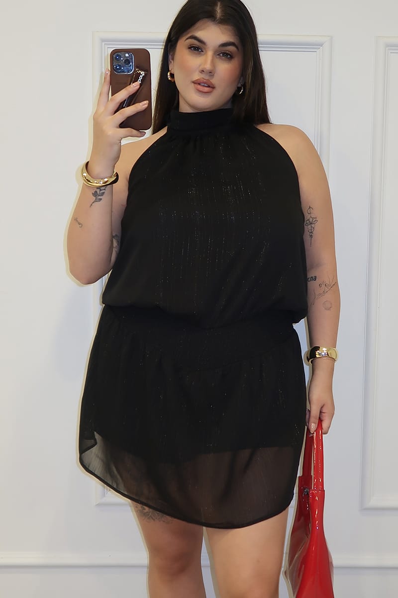 Black Halter Neck Dress Sleeveless Chiffon for YouandAll Fashion