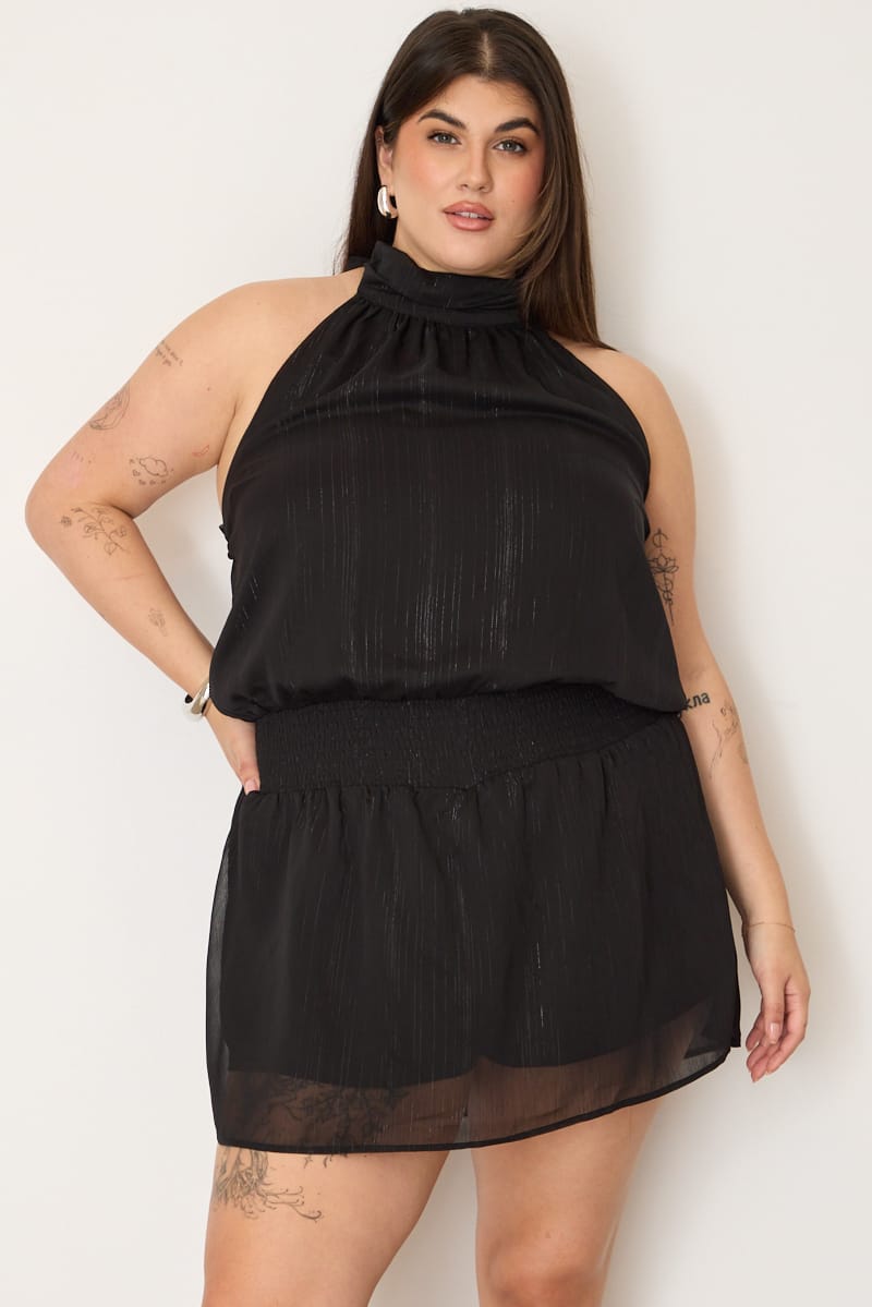 Black Halter Neck Dress Sleeveless Chiffon for YouandAll Fashion