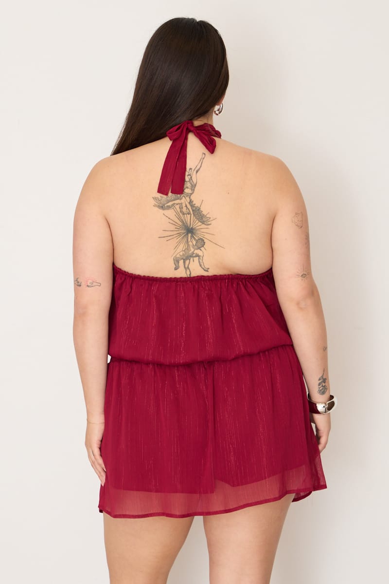 Red Halter Neck Dress Sleeveless Chiffon for YouandAll Fashion