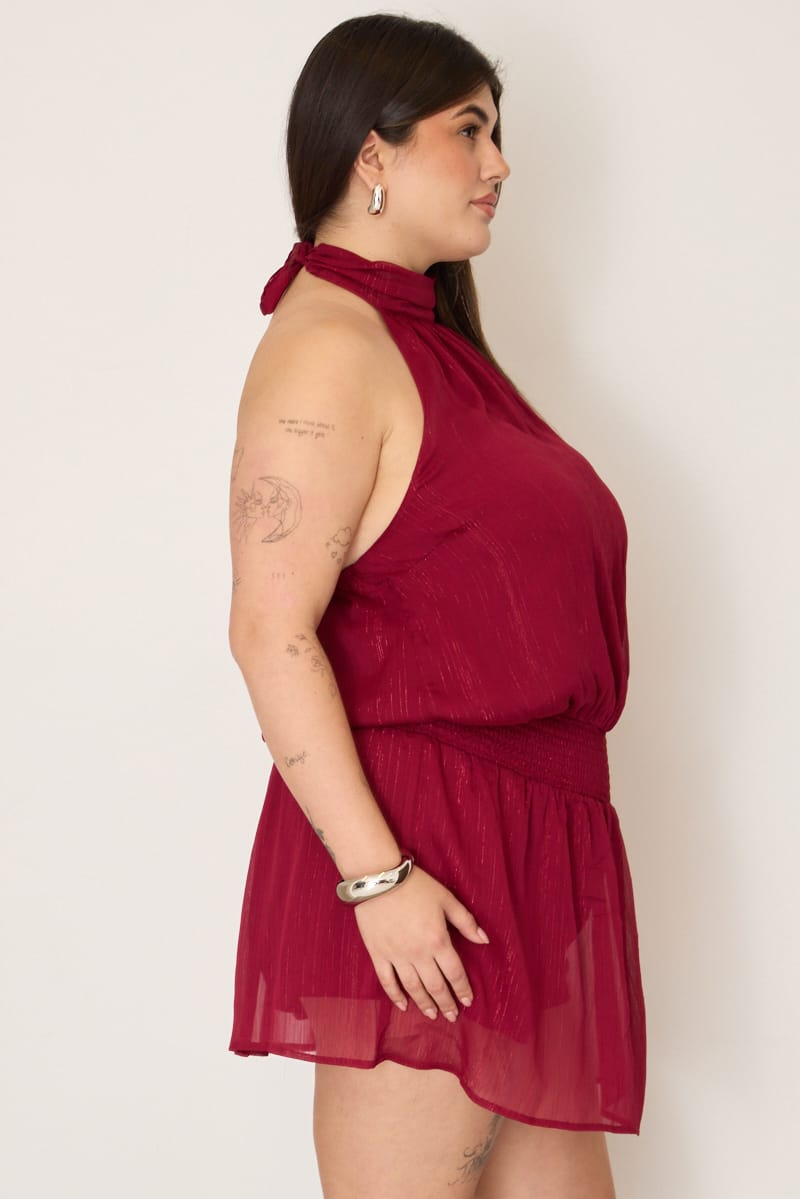 Red Halter Neck Dress Sleeveless Chiffon for YouandAll Fashion