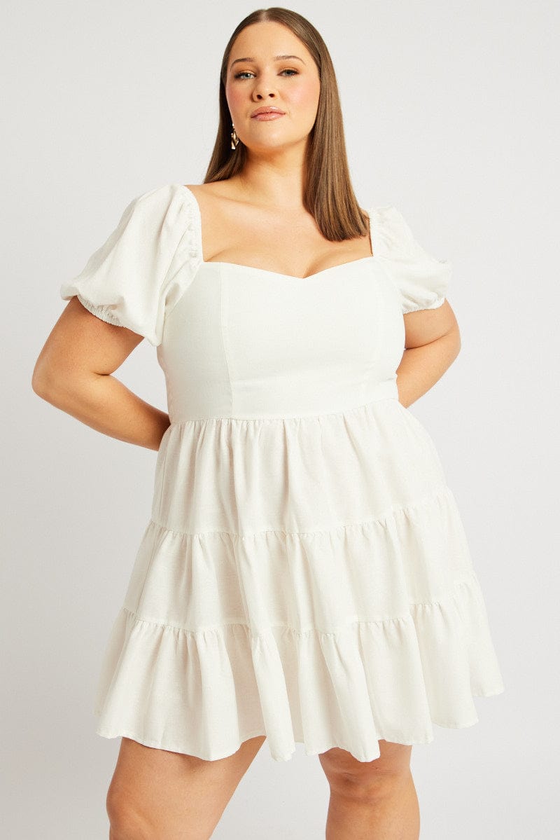 White Puff Sleeve Mini Dress Sweetheart Neck White Puff Sleeve Mini Dress Sweetheart Neck