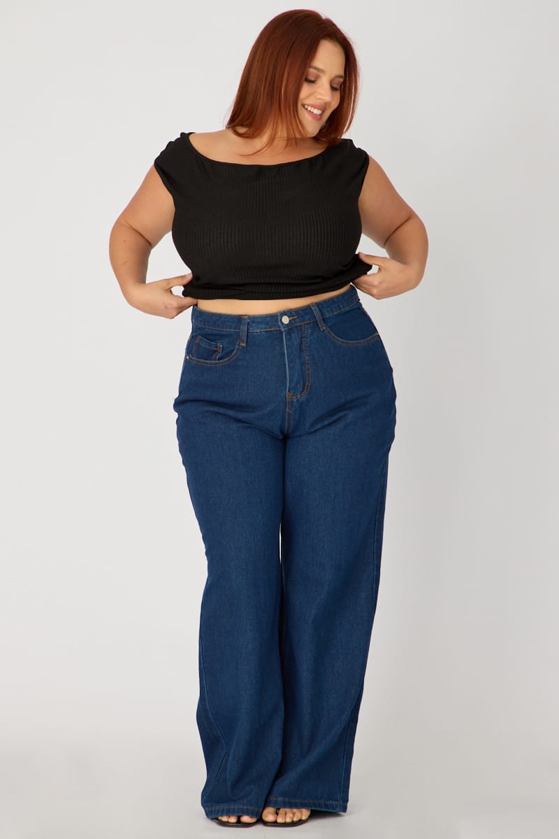 Denim Slim Wide Jeans Mid Rise for YouandAll Fashion